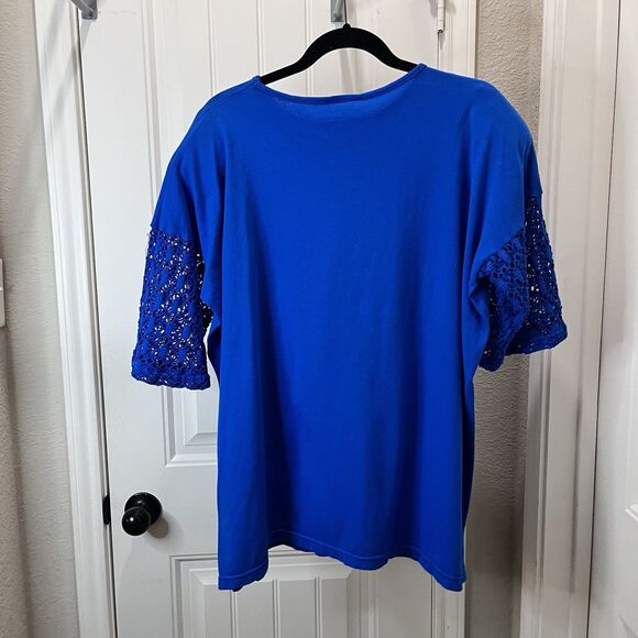 CopaCabana Blue Short Crochet Sleeves Tunic Top Beachy Coastal Womens Size 2/3XL - Picture 5 of 8